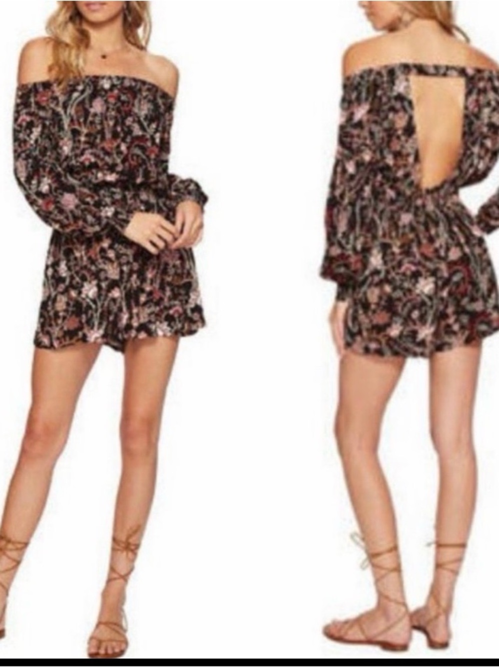 Free People Pretty and Free Floral Romper off the shoulders medium - Picture 11 of 11